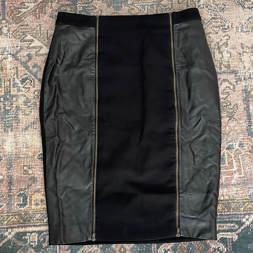 Black Pencil Skirt with zipper and leather panels